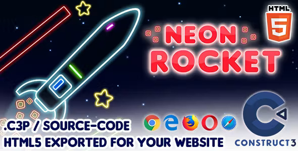 Neon Rocket - HTML5 Construct 3 Game with Source-code
